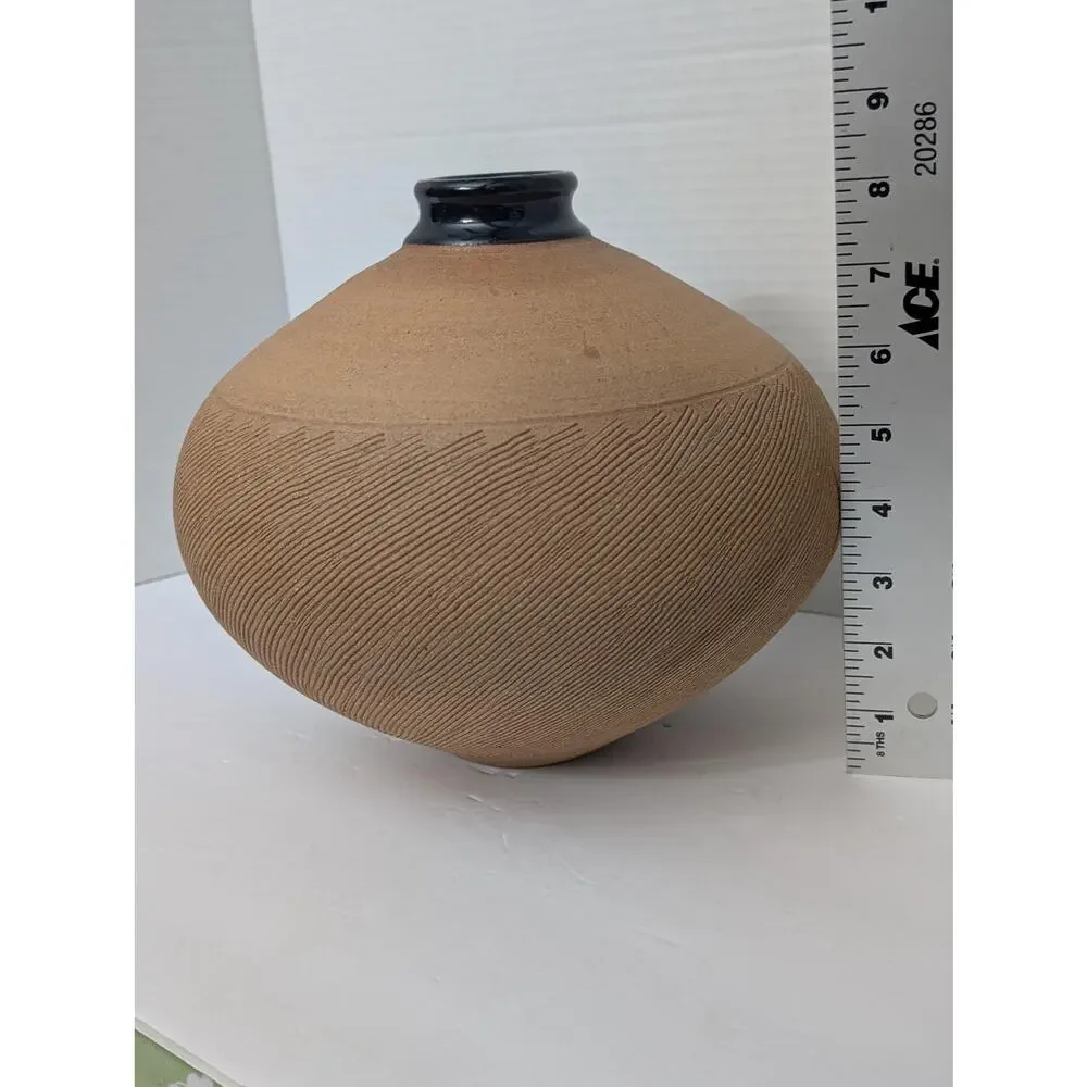 Renee Margolin Studio Pottery Vase Carved Textured Ceramic Vessel Art